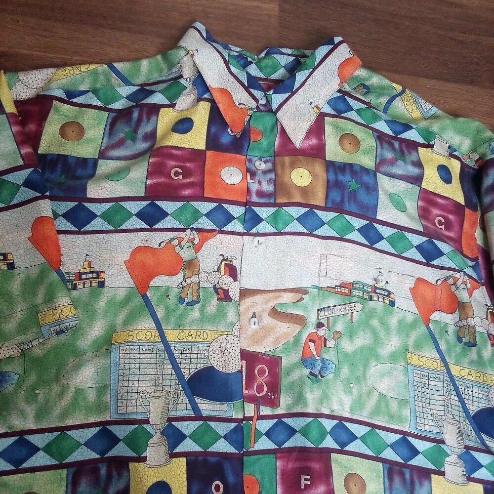 Vintage Burma Bibas Golf Silk Button Shirt
